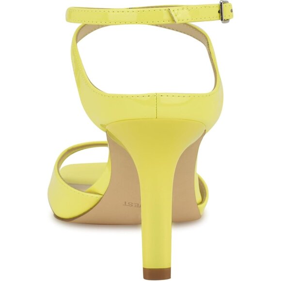 Nine West Women Yellow Patent Faux Leather Open Squared Toe Heels Sandal - Picture 2 of 6